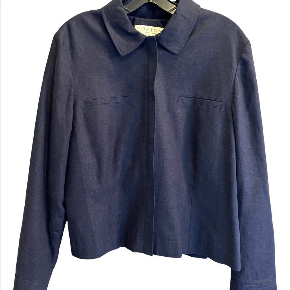 Norton McNaughton Jacket Women's Size 14 Navy Blue Zip Front Linen Jacket